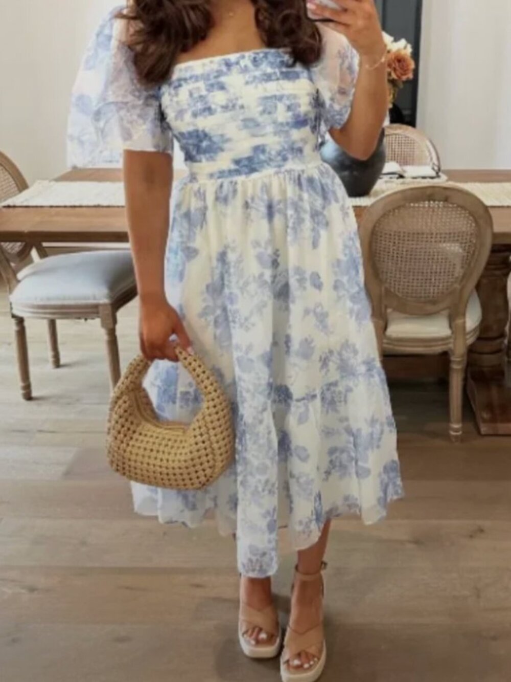 Abercrombie & Fitch White and Light Blue Floral Midi Dress